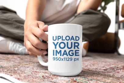 15 Oz Coffee Mug Mockup Featuring a Woman Sitting on the Floor m40268
