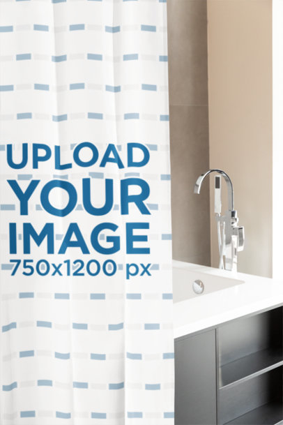 Mockup of a Shower Curtain Placed Near a Bathroom Sink m40757
