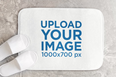 Sublimated Mockup Featuring a Bath Math Placed on the Floor With Some Sandals m40760