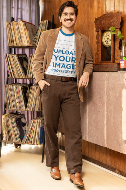 Port & Company Ringer T-Shirt Mockup Featuring a Happy Man in a Grandpacore Style m40647