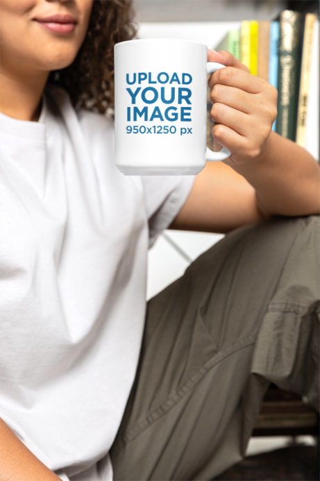 Drinkware Mockup Featuring a Cropped-Face Woman Holding a 15 Oz Coffee Mug