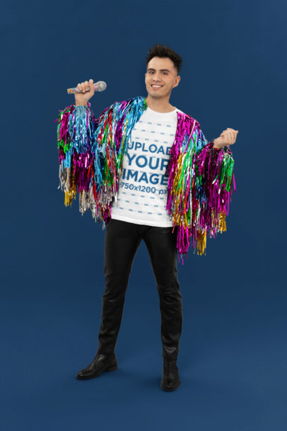 Bella Canvas Tee Mockup Featuring a Cheerful Man With a Sparkly Outfit Inspired by the Swift Fandom