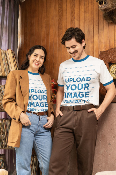 Grandpacore-Inspired Mockup of a Man and a Woman Wearing Ringer T-Shirts m40650