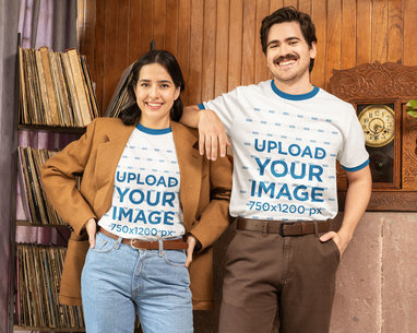 Port & Company Ringer T-Shirt Mockup of a Happy Man and Woman in Grandpacore Styles m40649