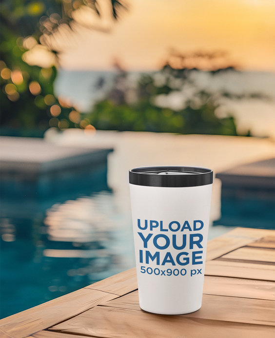 Summer-Themed Mockup of an AI-Created Tumbler Placed by a Pool