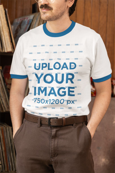 Port & Company Ringer Tee Mockup of a Cropped-Face Man With a Grandpacore Look m40644