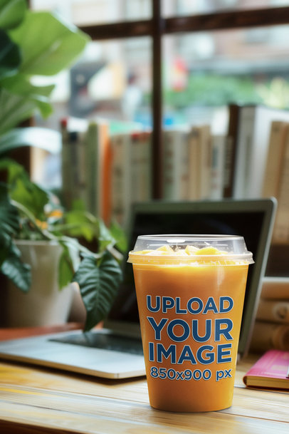 Sipper Glass Mockup Featuring an AI-Created Office Space m40894