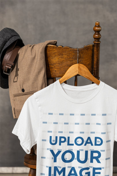 Bella Canvas Mockup of a Round-Neck T-Shirt Hanging on a Vintage Chair m39753