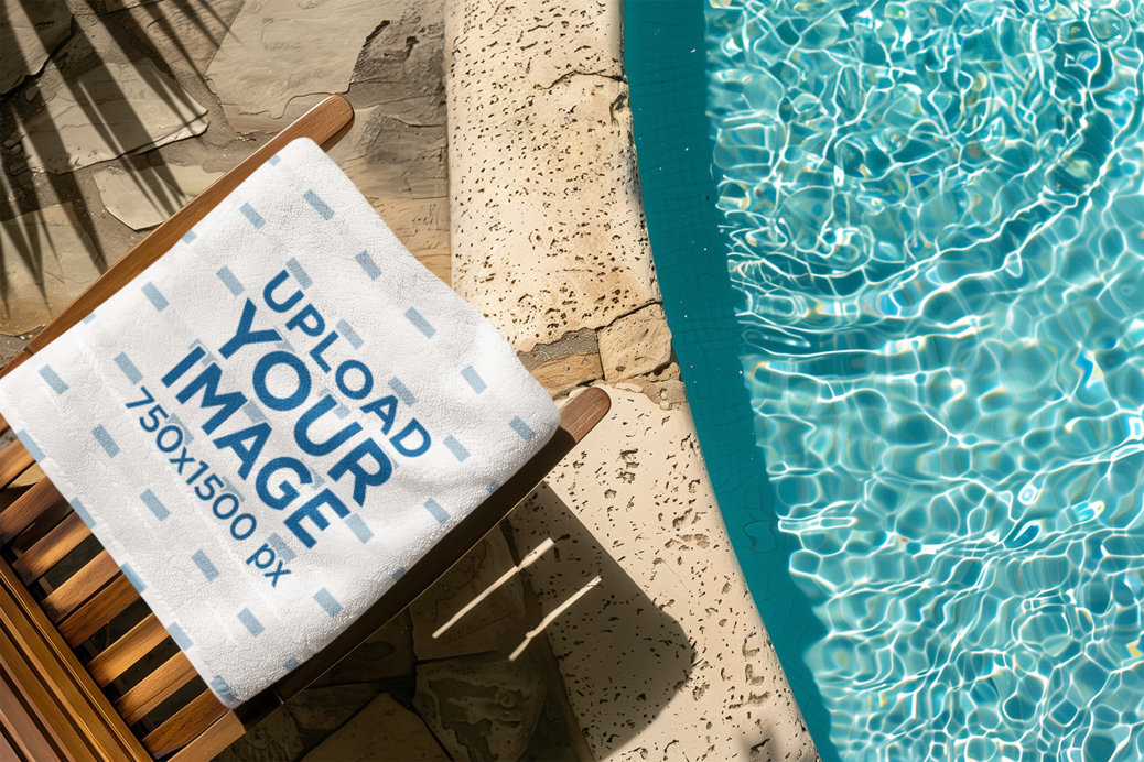 Summer Mockup Featuring a Beach Towel Folded over a Chair by the Pool