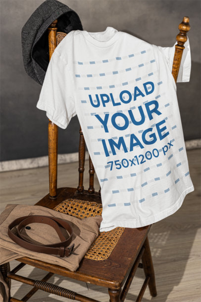Mockup of a Round-Neck Bella Canvas T-Shirt Placed on a Vintage Chair m39754