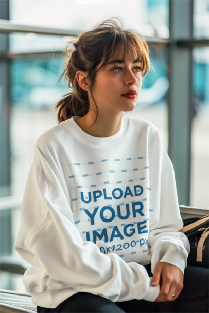AI-Generated Mockup Featuring a Woman Wearing a Crewneck Sweatshirt