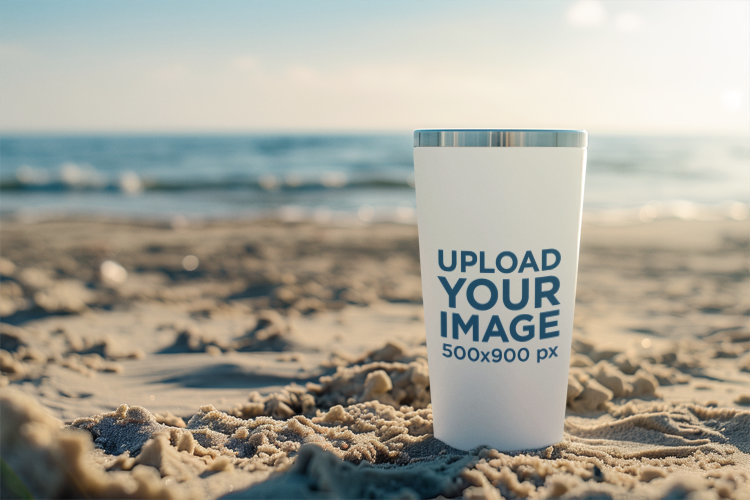 Ai-Generated Mockup of a Tumbler Standing by the Ocean