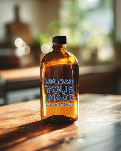 Mockup of an AI-Generated Full Amber Glass Bottle m40785