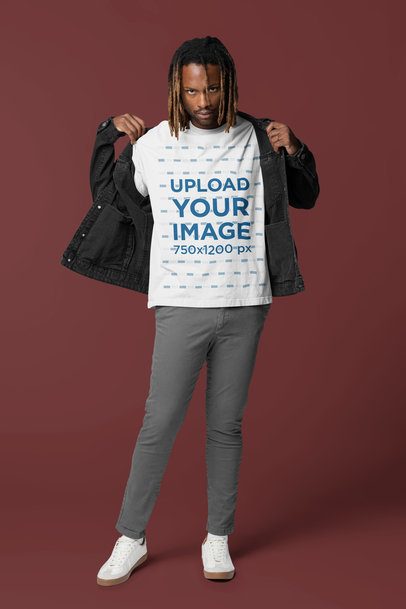 Mockup of a Man Wearing an Oversized T-Shirt with a Rounded Neck