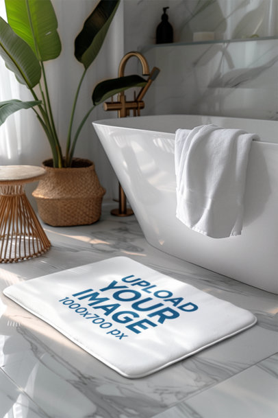AI-Created Mockup Featuring a Bath Mat Placed on a Bathroom in a Nice Marble Floor m40769