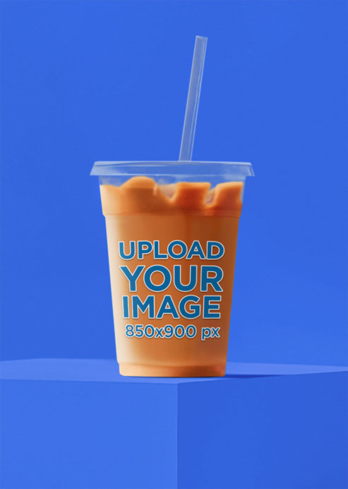 Sipper Glass Mockup Featuring an AI-Created Iced-Coffee Drink and a Colorful Background