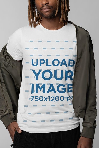 Closeup Mockup of a Man Wearing a Bella Canvas T-Shirt with a Rounded Neck