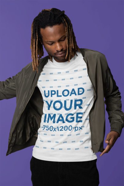 Mockup Featuring a Man Wearing a Crewneck T-Shirt from Bella Canvas 