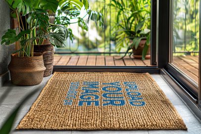 Mockup of an AI-Generated Coconut Fiber Floor Mat Placed on a House Entrance m40792