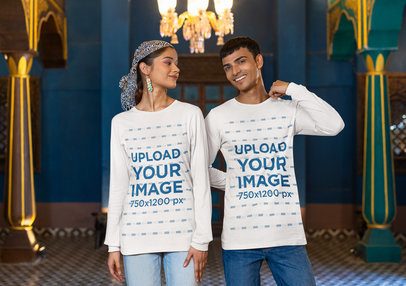 Mockup of Two Gen-Zers Wearing Long Sleeve T-Shirts from Bella Canvas