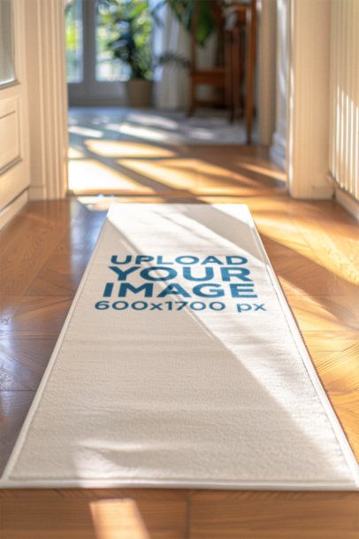 AI-Created Mockup Featuring a Rug Lying on Wooden Floor in a Hall m40770