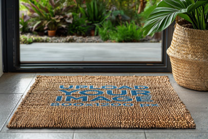 Coconut Fiber Door Mat Mockup Featuring an AI-Created Home Entrance m40790