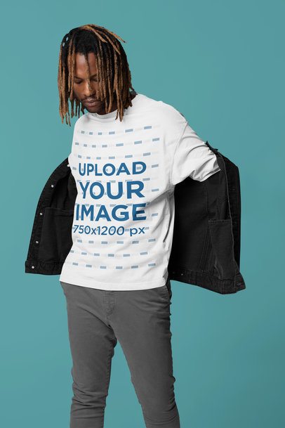 Mockup of a Man with Braids Wearing an Oversized T-Shirt with a Round Neck