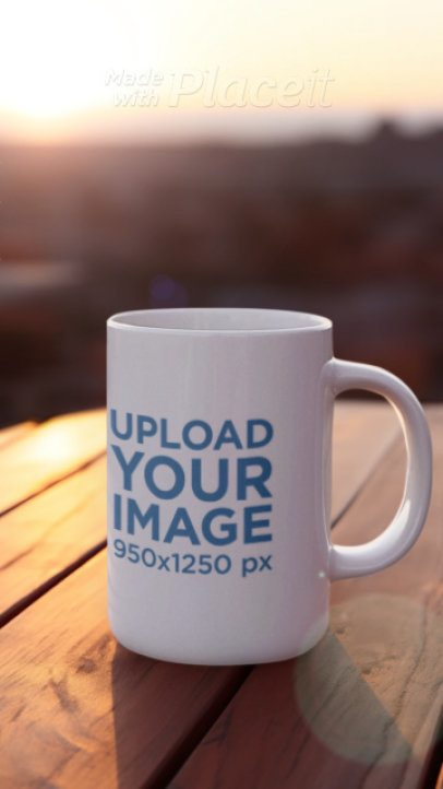 Outdoor Video Featuring an AI-Generated Coffee Mug Placed on a Wooden Table