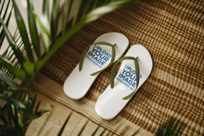 Mockup of an AI-Created Flip Flops Lying on a Rug m50113