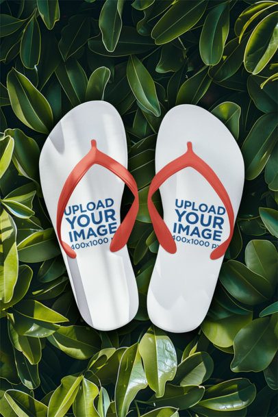 Mockup of a Pair of AI-Generated Flip Flops Placed on a Leaves Background m50108