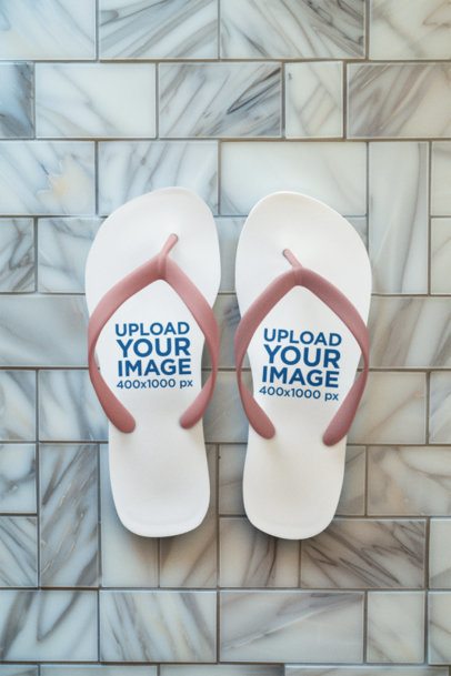 Mockup of an AI-Generated Pair of Flip Flops Placed on the Floor