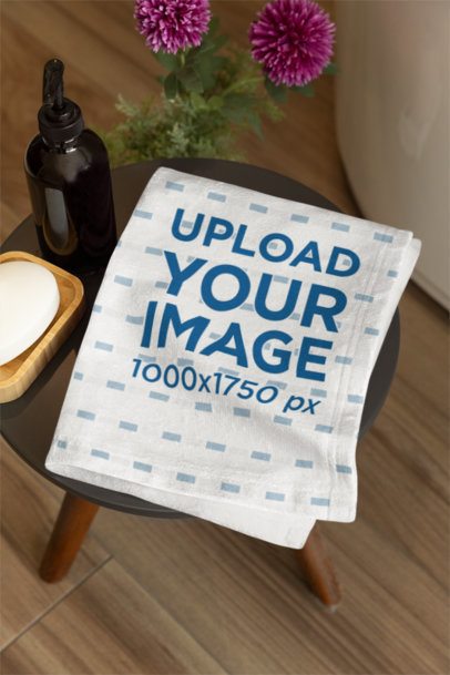 Home Decor Mockup Featuring a Hand Towel Placed on a Small Table m40726