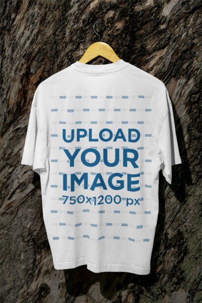 Back-View Mockup Featuring a T-Shirt Hanging from a Tree Log m39838