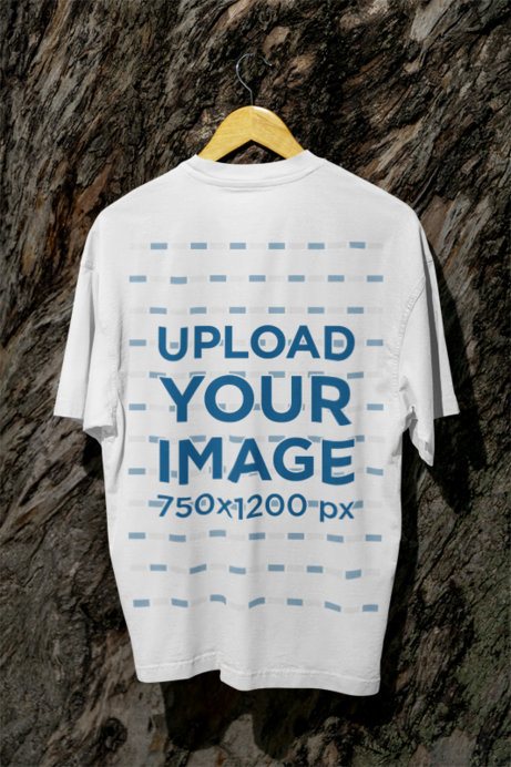 Back-View Mockup Featuring a T-Shirt Hanging from a Tree Log