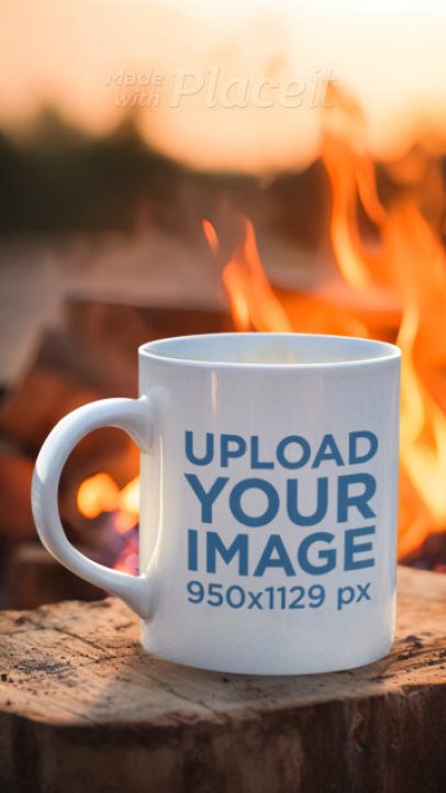 Video of an AI-Generated Coffee Mug Standing Against a Bonfire