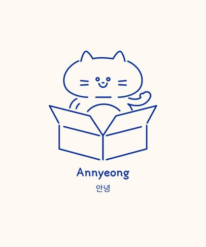 T-Shirt Design Maker Featuring a Korean Culture Theme and a Cat Graphic