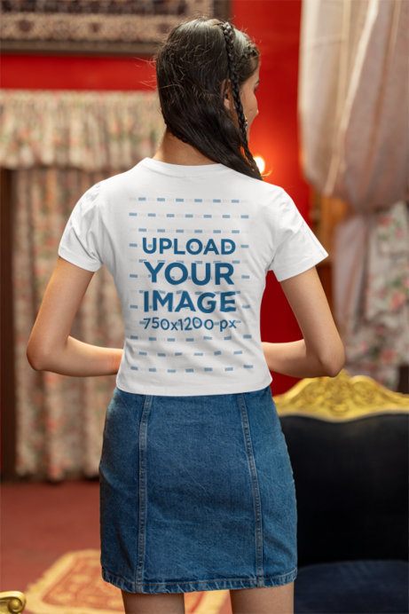 Back-View Mockup Featuring a Gen Z Woman Wearing a BLNVD Crop Top