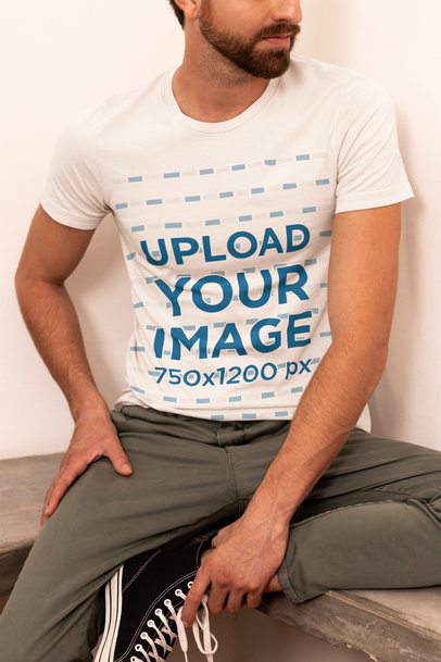 Bella Canvas T-Shirt Mockup Featuring a Cropped-Face Man in a Homemade Feel Aesthetic
