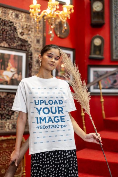 Oversized Blinkstore Tee Mockup Featuring a Gen Z Woman With a Wheat Plant m41002