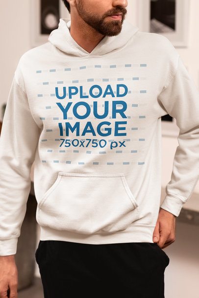 Gildan Pullover Hoodie Mockup Featuring a Cropped-Face Bearded Man With a Homemade Feel Look