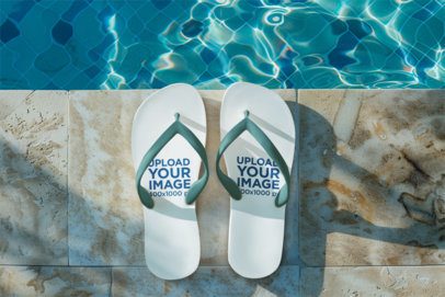 AI-Created Mockup Featuring a Pair of Flip Flops Placed Near a Pool m50109