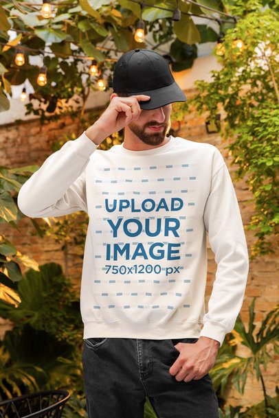 Mockup of a Man with a Beard Wearing a Gildan Crewneck Sweatshirt