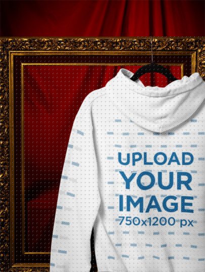 Back-View Mockup Featuring a Gildan Hoodie Hanging from a Golden Picture Frame m41078