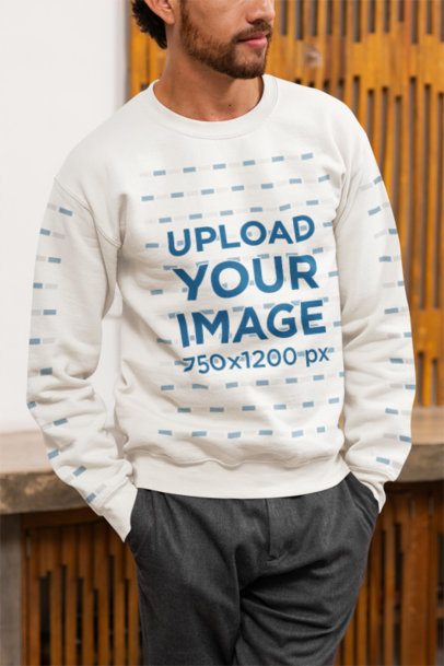 Gildan Sweatshirt Mockup Featuring a Cropped-Face Man Standing in a Homemade Feel Aesthetic