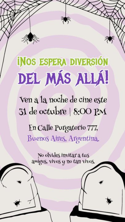 Invitation Design Creator with Gravestones and Spiders for a Party Inspired by a Mischievous Character 5853 6852