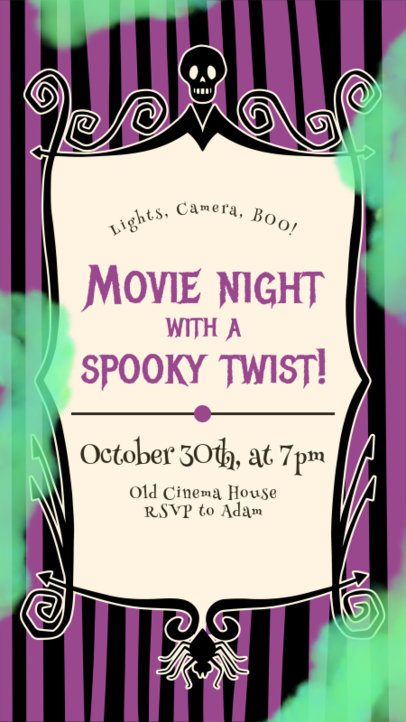 Mischievous Character-Inspired Invitation Design Template with Green Smoke and Purple Stripes 4473 6852