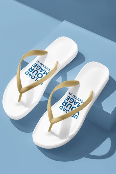 Footwear Mockup Featuring a Pair of AI-Created Flip Flops Placed in a Colorful Background