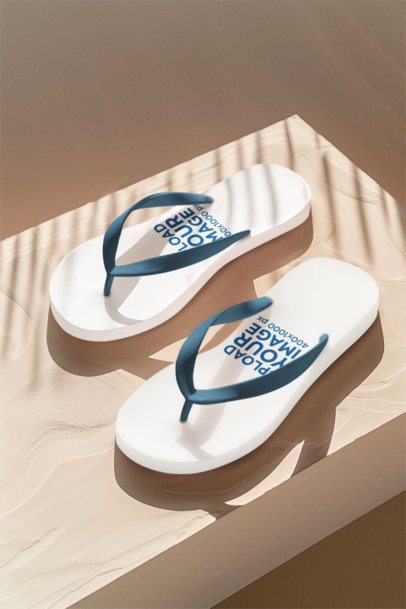 AI-Generated Mockup of a Pair of Flip Flops Placed in a Sandstone-Styled Surface