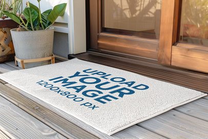 Mockup of an AI-Generated Doormat Placed on a Nice House Wooden Floor m40803