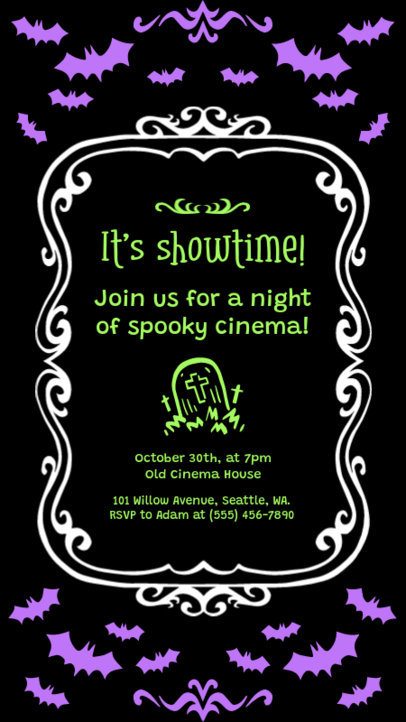 Instagram Story Generator for a Spooky Cinema Night With a Mischievous Character-Inspired Theme 6853i